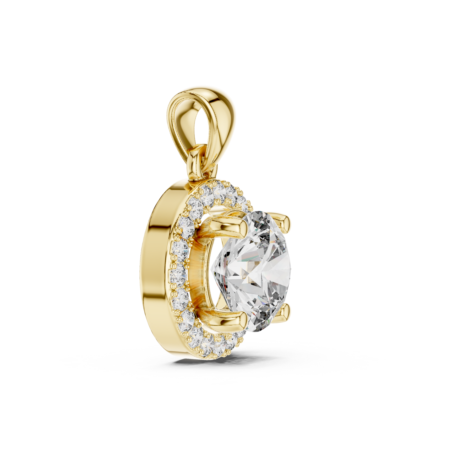 Colgante Solitario Halo Redondo 1.20ct en Córdoba, España | Diamante Creado en Laboratorio, Color D, Claridad VS | Oro 10K/18K, Plata y Platino (Disponible en Longitudes de 40 cm, 45 cm y 50 cm)