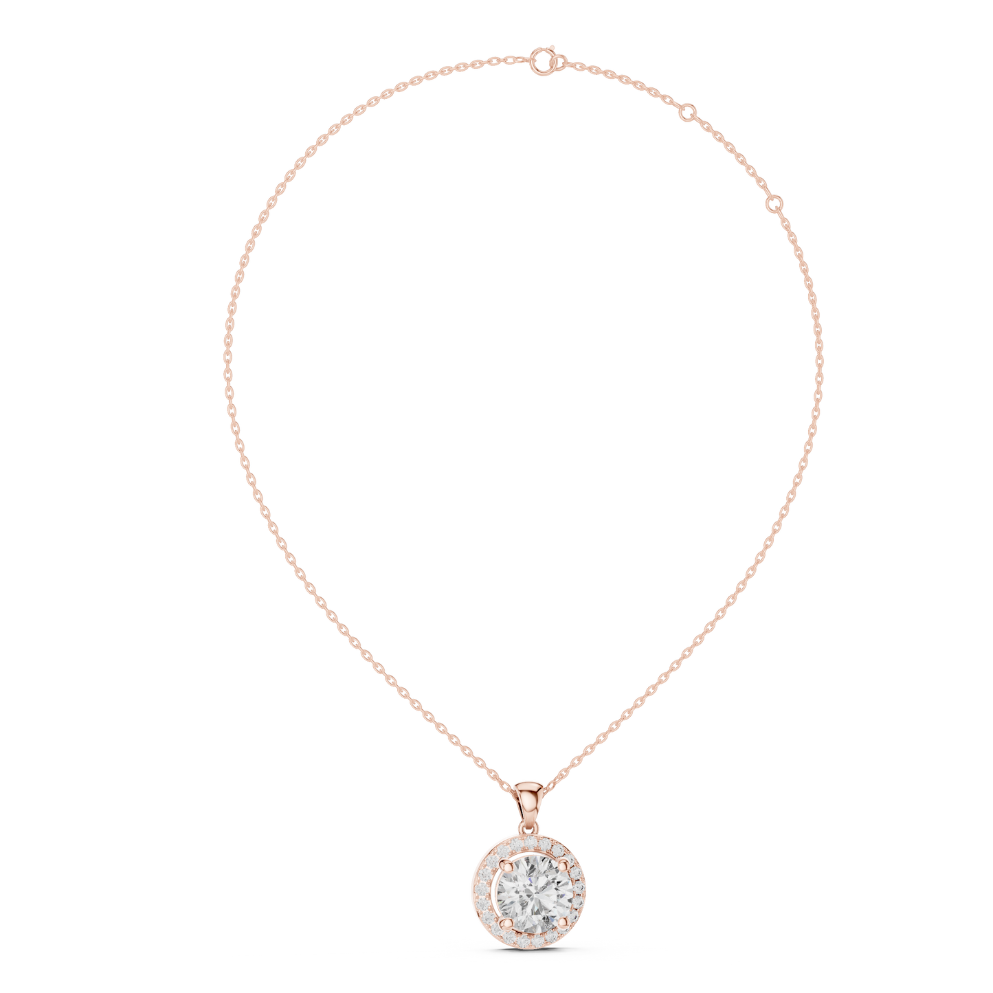 Colgante Solitario Halo Redondo 3.22ct en Córdoba, España | Diamante Creado en Laboratorio, Color D, Claridad VS | Oro 10K/18K, Plata y Platino (Disponible en Longitudes de 40 cm, 45 cm y 50 cm)