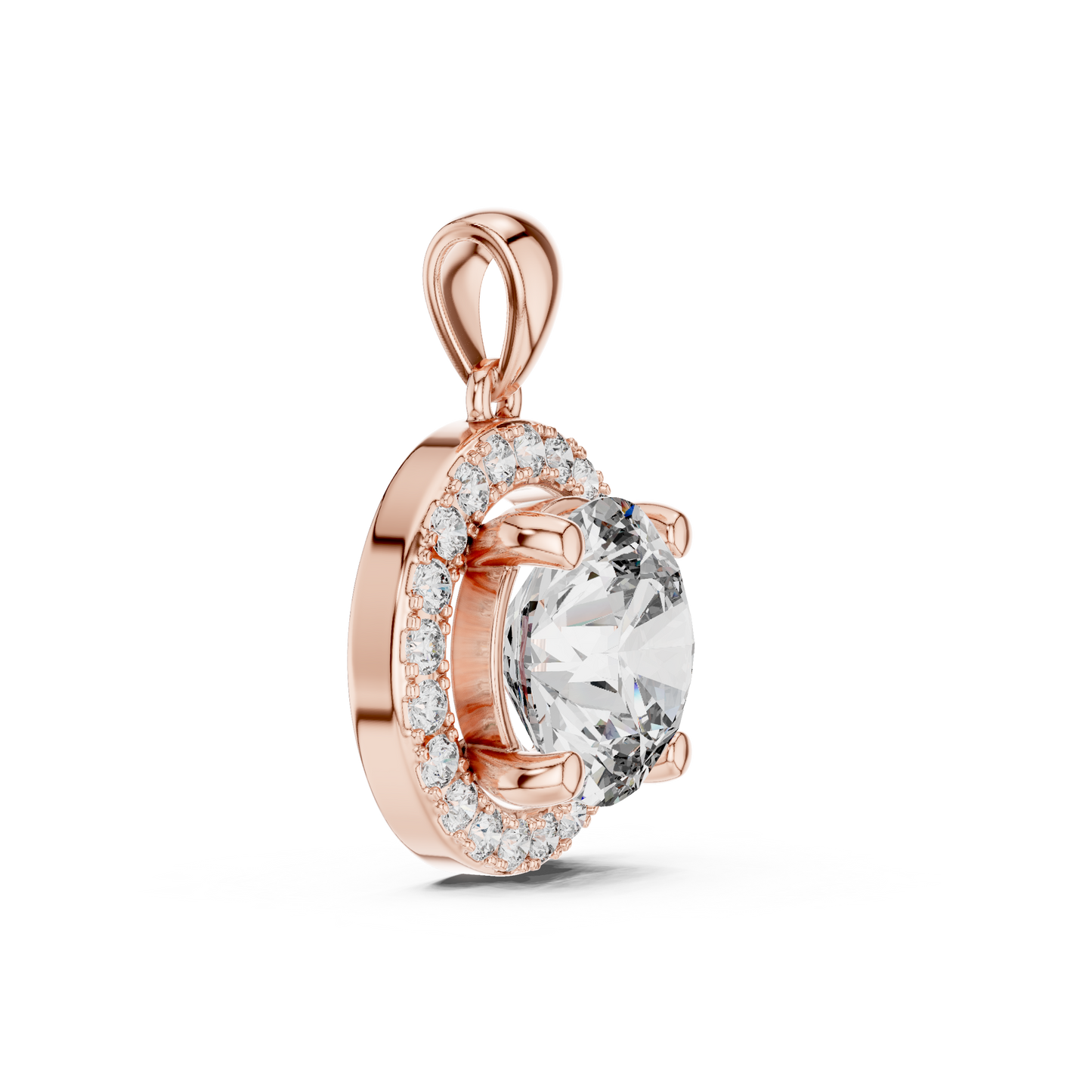 Colgante Solitario Halo Redondo 3.22ct en Córdoba, España | Diamante Creado en Laboratorio, Color D, Claridad VS | Oro 10K/18K, Plata y Platino (Disponible en Longitudes de 40 cm, 45 cm y 50 cm)