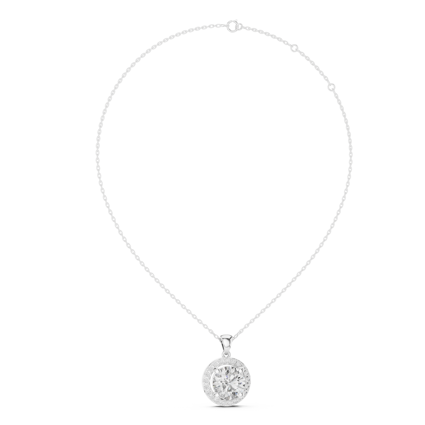 Colgante Solitario Halo Redondo 3.22ct en Córdoba, España | Diamante Creado en Laboratorio, Color D, Claridad VS | Oro 10K/18K, Plata y Platino (Disponible en Longitudes de 40 cm, 45 cm y 50 cm)