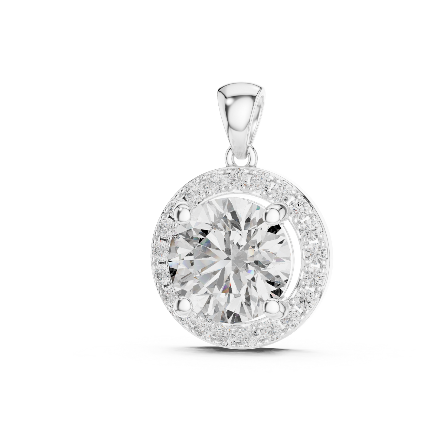 Colgante Solitario Halo Redondo 3.22ct en Córdoba, España | Diamante Creado en Laboratorio, Color D, Claridad VS | Oro 10K/18K, Plata y Platino (Disponible en Longitudes de 40 cm, 45 cm y 50 cm)