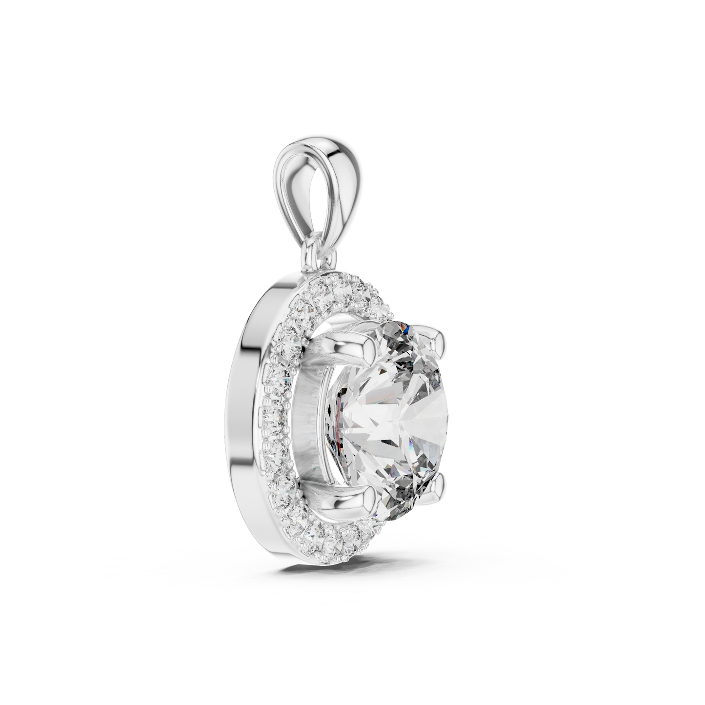 Colgante Solitario Halo Redondo 3.22ct en Córdoba, España | Diamante Creado en Laboratorio, Color D, Claridad VS | Oro 10K/18K, Plata y Platino (Disponible en Longitudes de 40 cm, 45 cm y 50 cm)