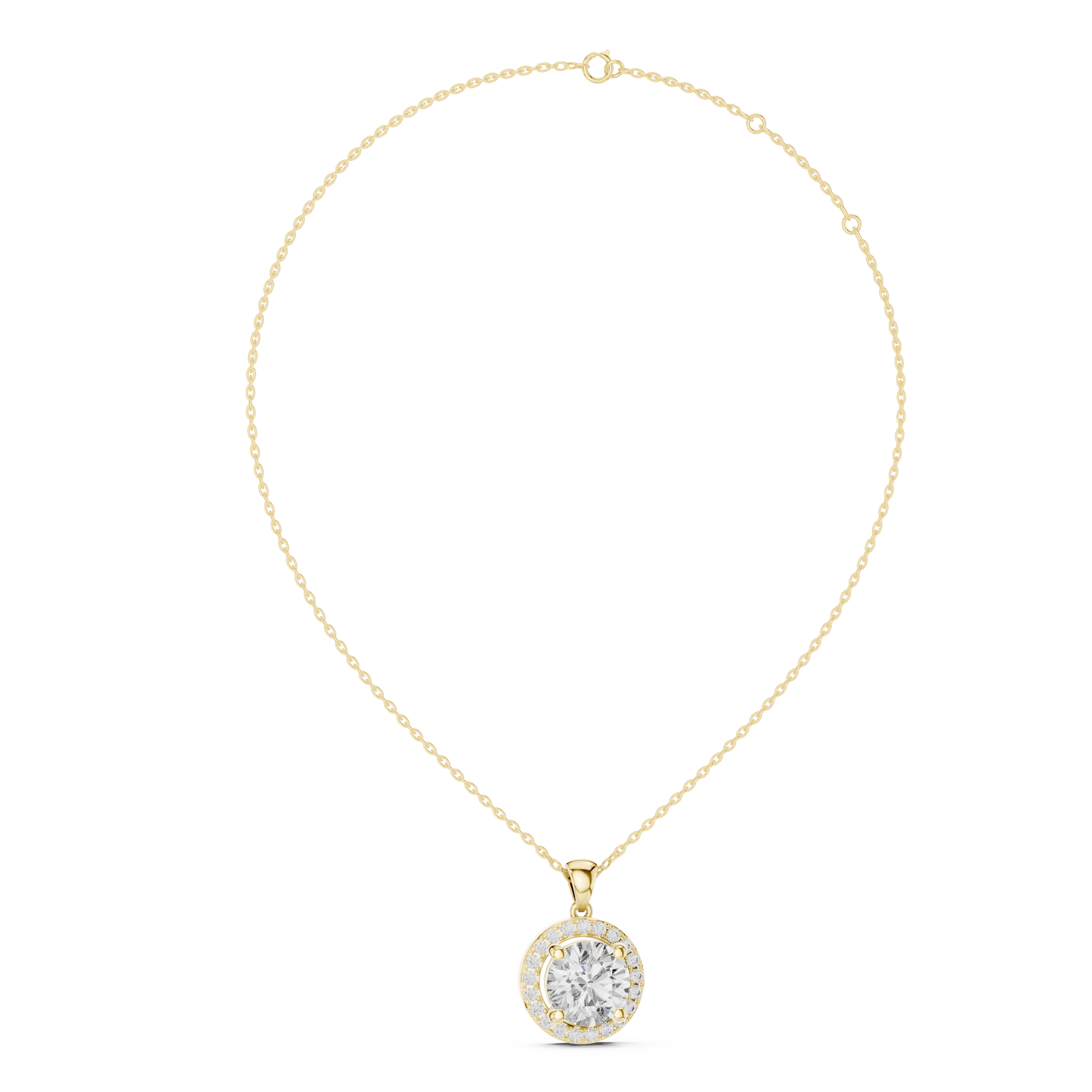 Colgante Solitario Halo Redondo 3.22ct en Córdoba, España | Diamante Creado en Laboratorio, Color D, Claridad VS | Oro 10K/18K, Plata y Platino (Disponible en Longitudes de 40 cm, 45 cm y 50 cm)