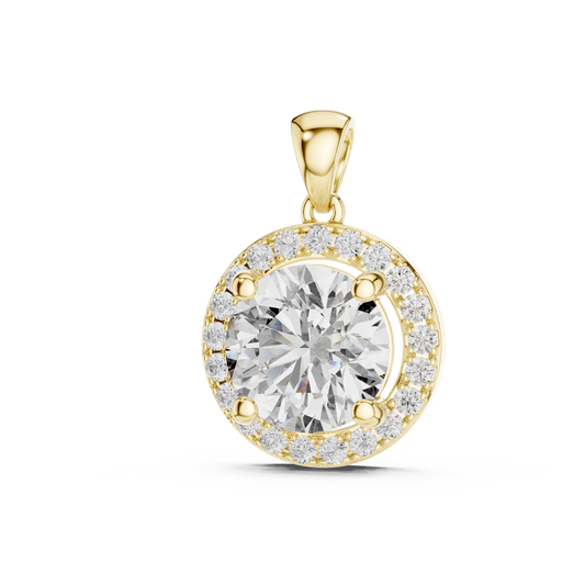 Colgante Solitario Halo Redondo 3.22ct en Córdoba, España | Diamante Creado en Laboratorio, Color D, Claridad VS | Oro 10K/18K, Plata y Platino (Disponible en Longitudes de 40 cm, 45 cm y 50 cm)
