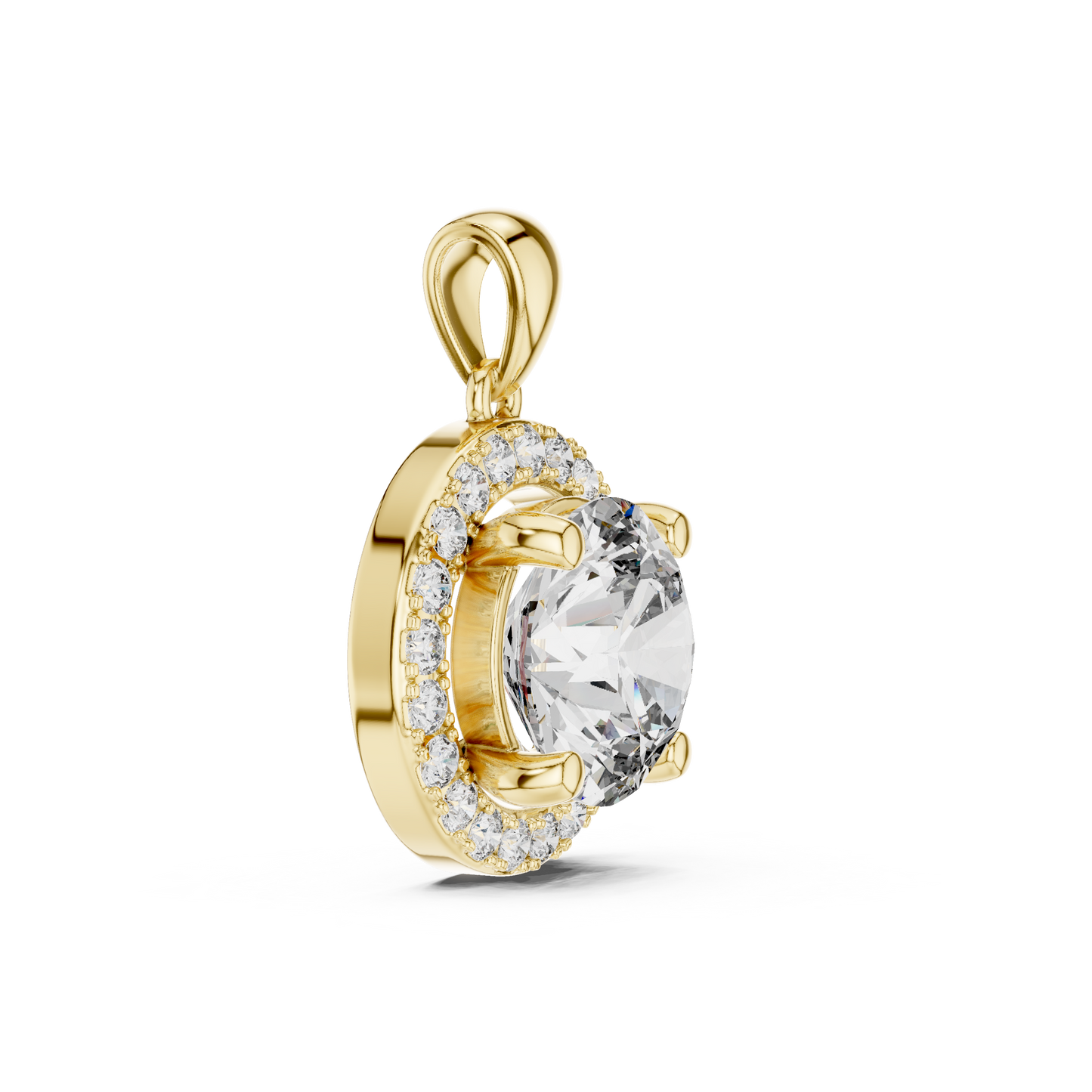 Colgante Solitario Halo Redondo 3.22ct en Córdoba, España | Diamante Creado en Laboratorio, Color D, Claridad VS | Oro 10K/18K, Plata y Platino (Disponible en Longitudes de 40 cm, 45 cm y 50 cm)