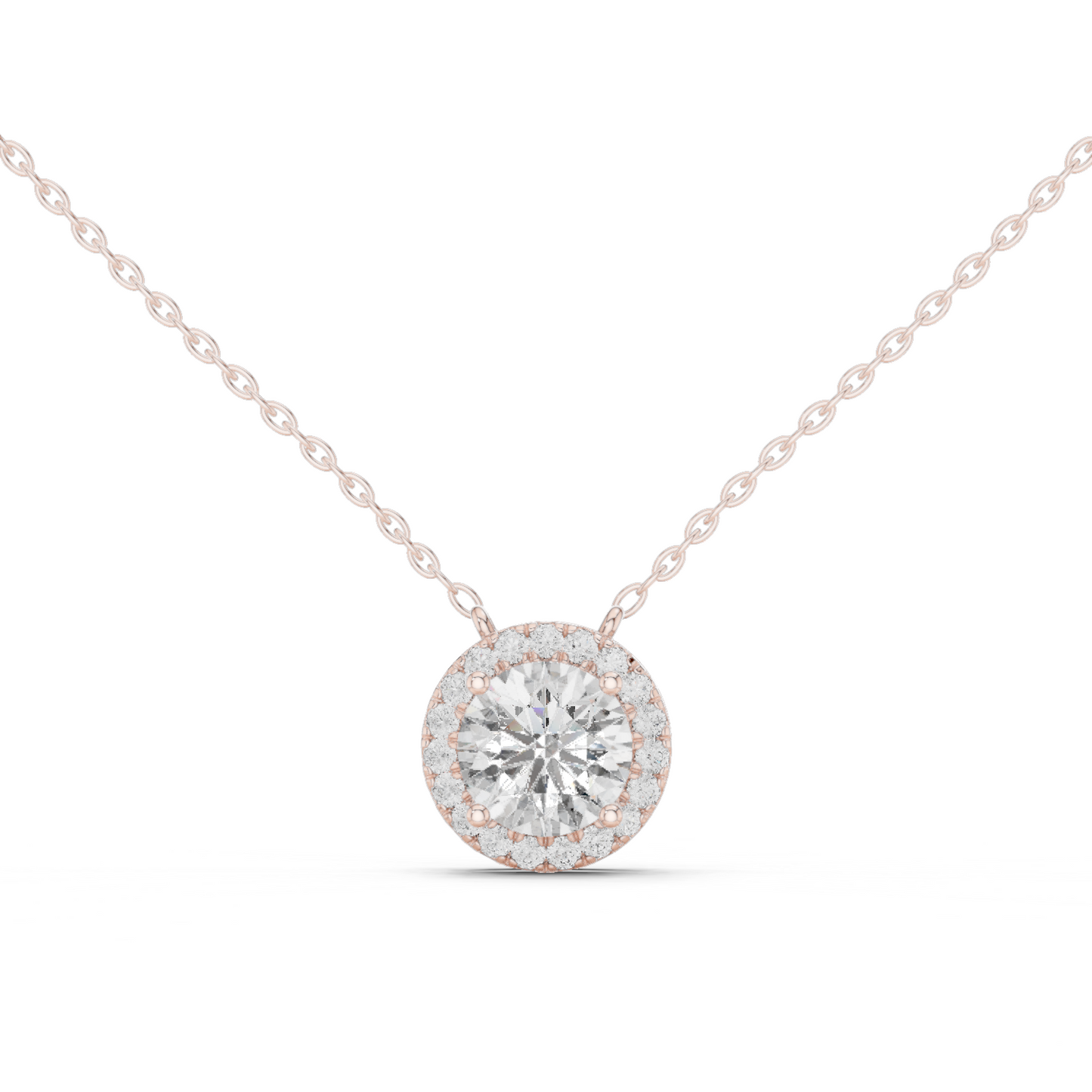 Colgante Halo de Diamantes Redondos Brillantes 2.38ctw en Córdoba, España| Solitario Central de 8.20mm | Diamante Creado en Laboratorio Color D Claridad VS | Oro 10K/18K, Plata y Platino (Disponible en Cadenas de 40cm, 45cm y 50cm)