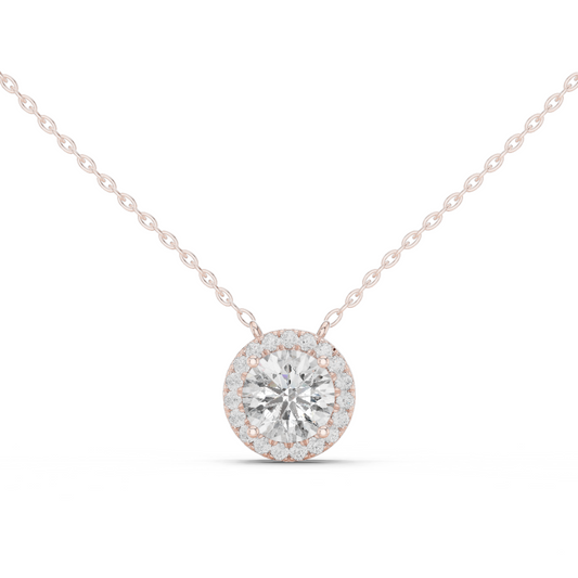 Colgante Halo de Diamantes Redondos Brillantes 2.38ctw en Córdoba, España| Solitario Central de 8.20mm | Diamante Creado en Laboratorio Color D Claridad VS | Oro 10K/18K, Plata y Platino (Disponible en Cadenas de 40cm, 45cm y 50cm)