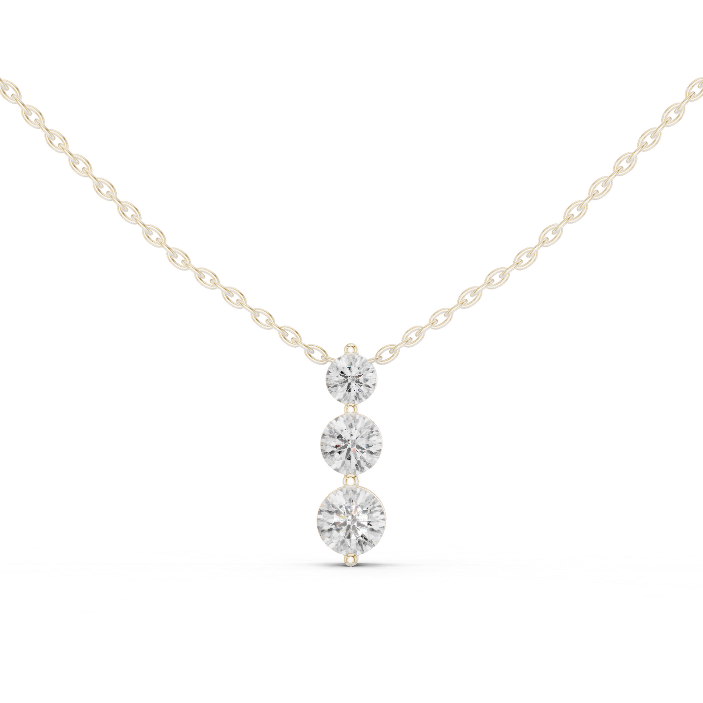 Colgante Vertical Triple de Diamantes 1.11ctw en Córdoba, España| Diamantes Redondos Brillantes Graduados Creados en Laboratorio | Oro 10K/18K, Plata y Platino (Disponible en Cadenas de 40cm, 45cm y 50cm)