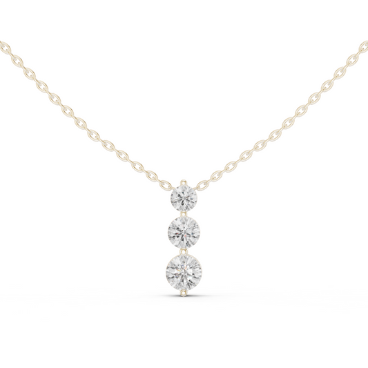 Colgante Vertical Triple de Diamantes 1.11ctw en Córdoba, España| Diamantes Redondos Brillantes Graduados Creados en Laboratorio | Oro 10K/18K, Plata y Platino (Disponible en Cadenas de 40cm, 45cm y 50cm)