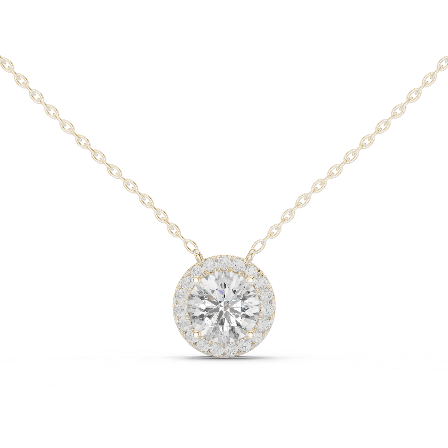 Colgante Halo de Diamantes Redondos Brillantes 2.38ctw en Córdoba, España| Solitario Central de 8.20mm | Diamante Creado en Laboratorio Color D Claridad VS | Oro 10K/18K, Plata y Platino (Disponible en Cadenas de 40cm, 45cm y 50cm)