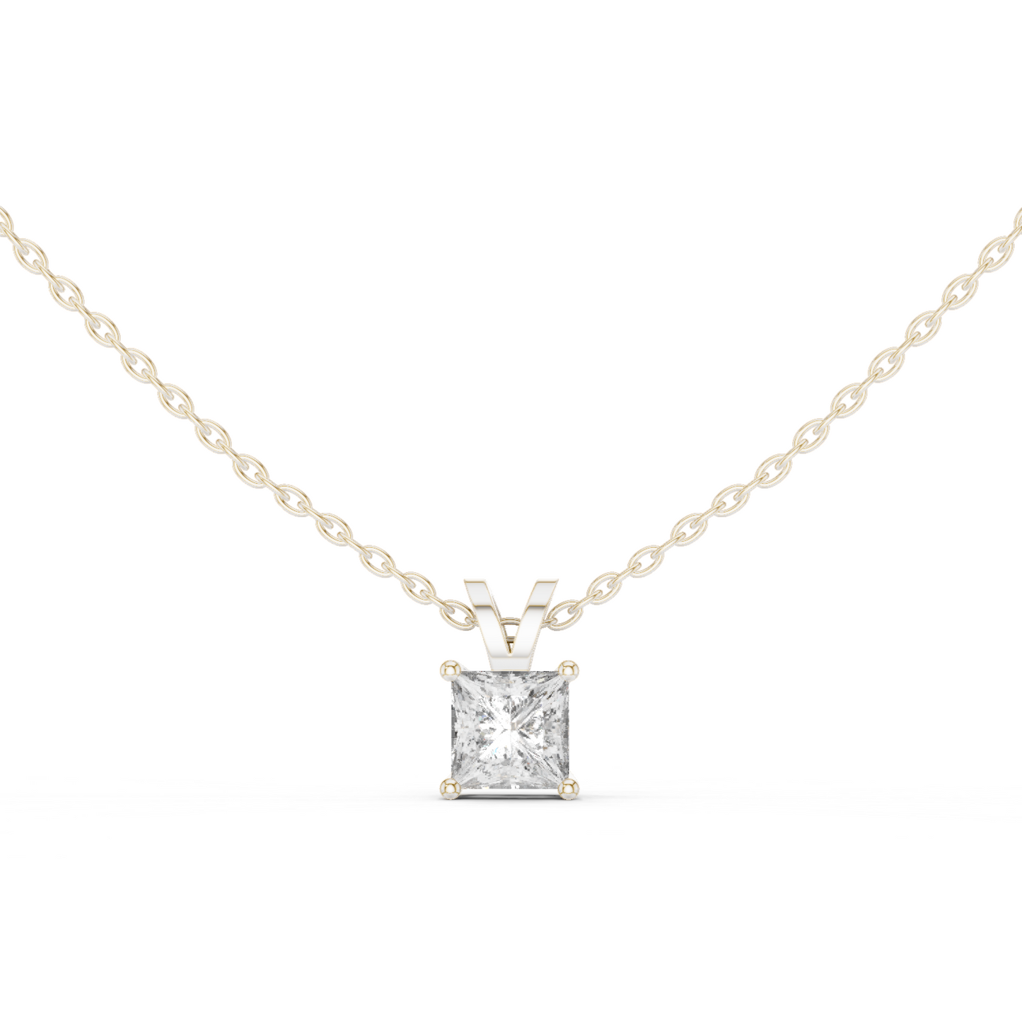 Colgante Solitario de Diamante Corte Princesa 1.04ct en Córdoba, España | Engaste Clásico de Cuatro Garras tipo Cesta | Diamante Creado en Laboratorio Color D Claridad VS | Oro 10K/18K, Plata y Platino (Disponible en Cadenas de 40cm, 45cm y 50cm)