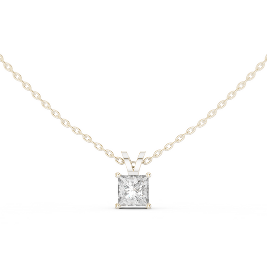 Colgante Solitario de Diamante Corte Princesa 1.04ct en Córdoba, España | Engaste Clásico de Cuatro Garras tipo Cesta | Diamante Creado en Laboratorio Color D Claridad VS | Oro 10K/18K, Plata y Platino (Disponible en Cadenas de 40cm, 45cm y 50cm)