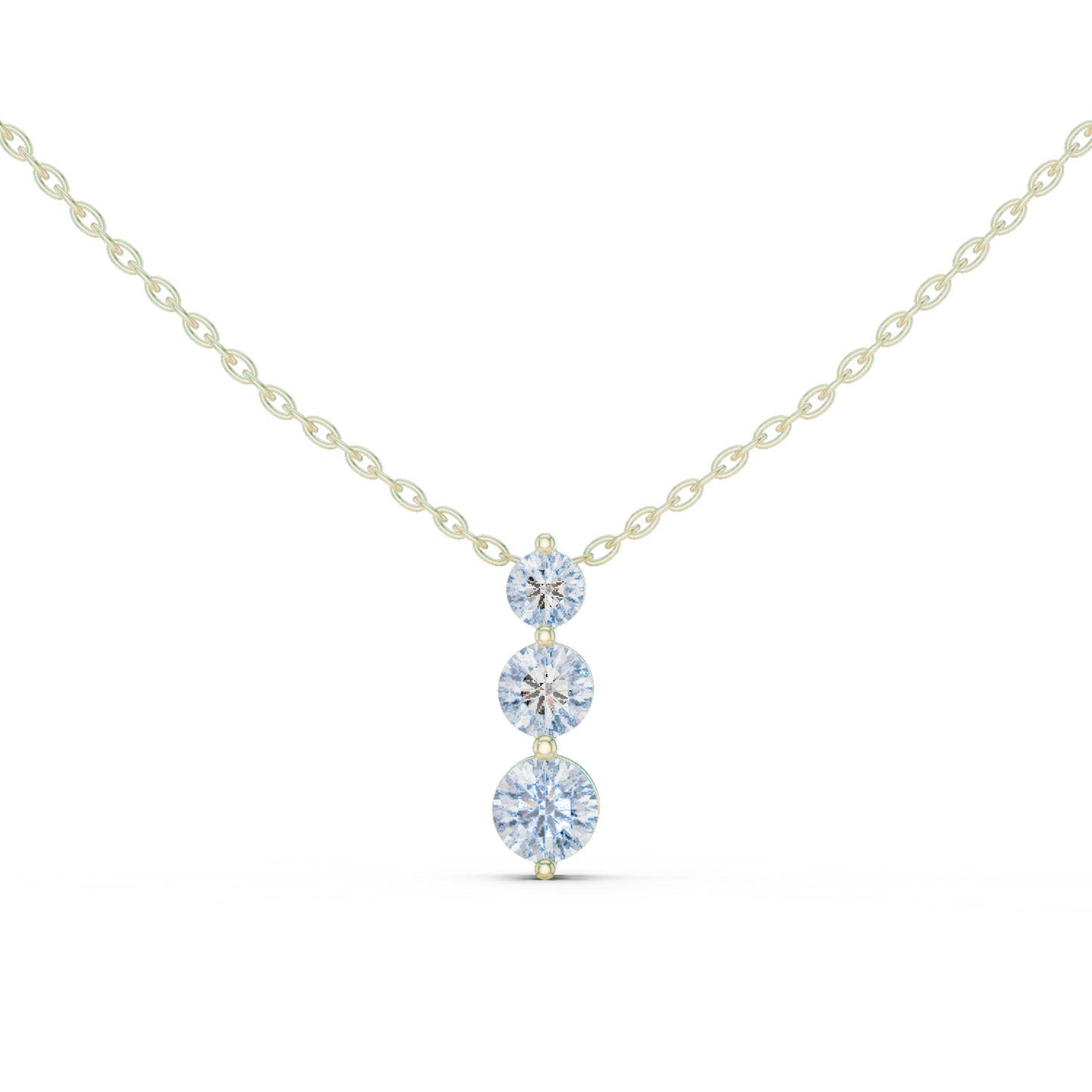 Colgante Vertical Triple de Diamantes 1.11ctw en Córdoba, España| Diamantes Redondos Brillantes Graduados Creados en Laboratorio | Oro 10K/18K, Plata y Platino (Disponible en Cadenas de 40cm, 45cm y 50cm)