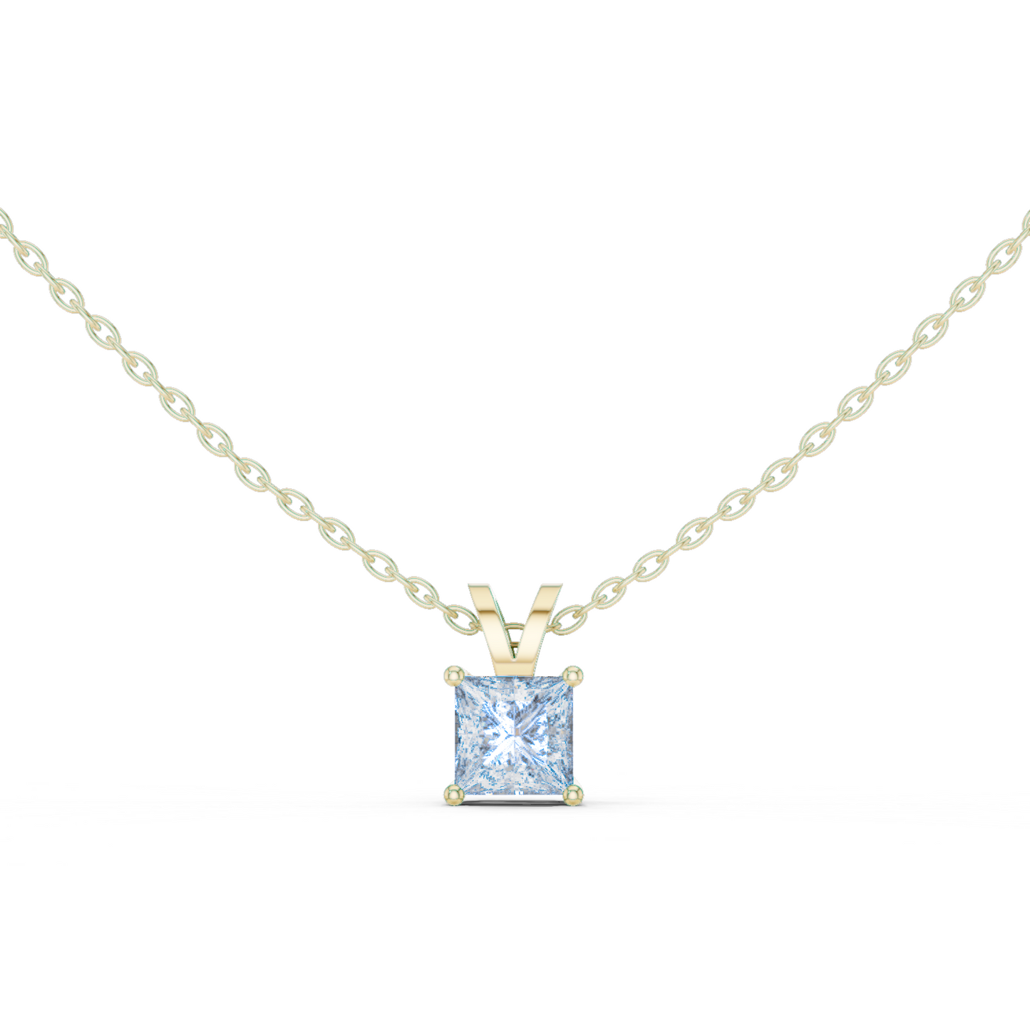 Colgante Solitario de Diamante Corte Princesa 1.04ct en Córdoba, España | Engaste Clásico de Cuatro Garras tipo Cesta | Diamante Creado en Laboratorio Color D Claridad VS | Oro 10K/18K, Plata y Platino (Disponible en Cadenas de 40cm, 45cm y 50cm)