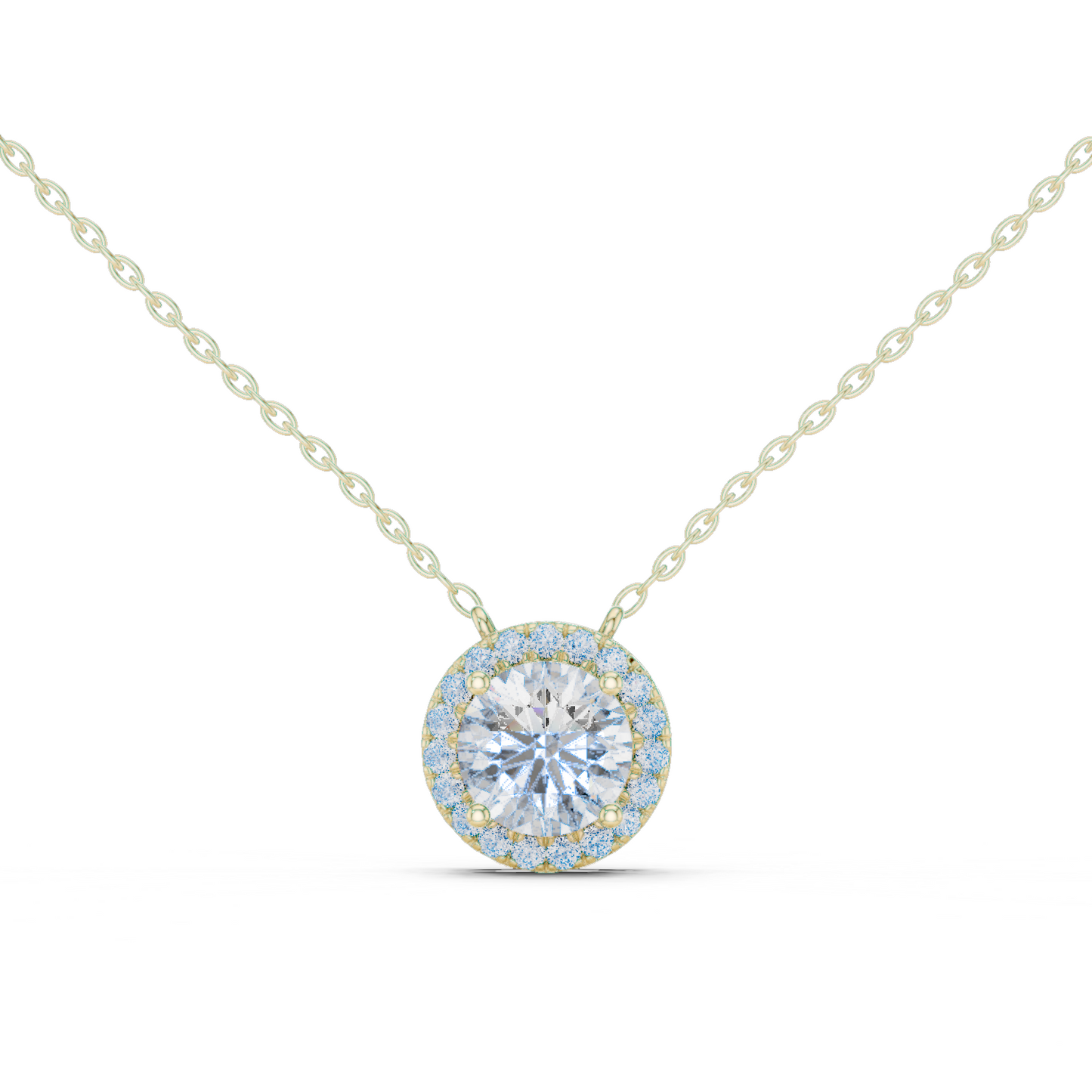 Colgante Halo de Diamantes Redondos Brillantes 2.38ctw en Córdoba, España| Solitario Central de 8.20mm | Diamante Creado en Laboratorio Color D Claridad VS | Oro 10K/18K, Plata y Platino (Disponible en Cadenas de 40cm, 45cm y 50cm)